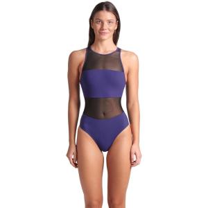 Arena Womens Arena Feel Women’s Mesh Panel Vent Back Stretchy Swimsuit Stylish Ladies Bathing Suit(Dark Plum Purple)