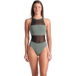 Arena Womens Arena Feel Women’s Mesh Panel Vent Back Stretchy Swimsuit Stylish Ladies Bathing Suit(Sage Green)