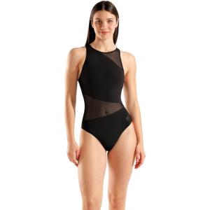 Arena Womens Arena Feel Women’s Mesh Panels Angle Vent Back Sporty Ladies Bathing Swimsuit(Black)