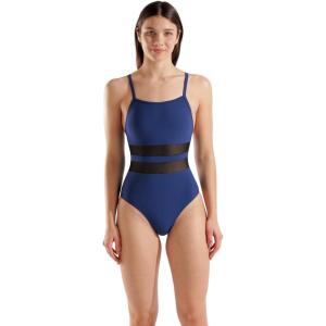 Arena Womens Arena Feel Women’s Mesh Panels Equals Back Swimsuit Stylish Ladies Bathing Suit(Navy)