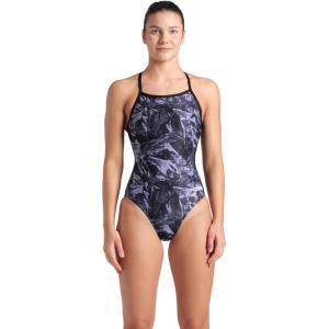 Arena Womens Arena Performance Women’s Crackle Team Print Light Drop Back Ladies Bathing Swimsuit(Black/Team Black)