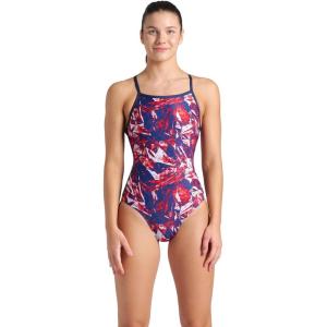 Arena Womens Arena Performance Women’s Crackle Team Print Light Drop Back Ladies Bathing Swimsuit(Navy/Team Red White Blue)