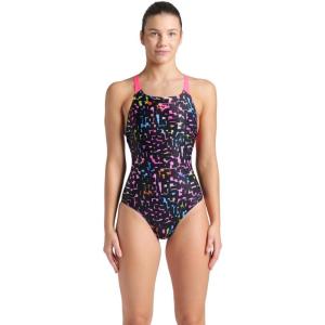 Arena Womens Arena Performance Women’s Mosaic Swim Pro Back Swimsuit(Black/Shocking Pink)
