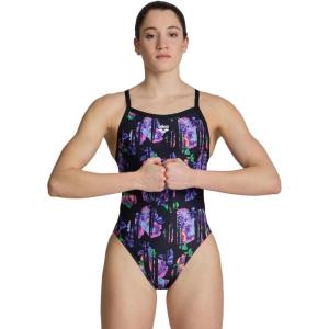 Arena Womens Arena Performance Women’s Rose Texture X Cross Back Swimsuit(Multi Black)