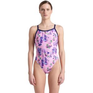 Arena Womens Arena Performance Women’s Rose Texture X Cross Back Swimsuit(Multi Pink/Navy)