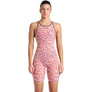 Arena Womens Open-Back Powerskin Carbon Air2 Kneeskin Racing Suit(Leopard Skin Geranium)
