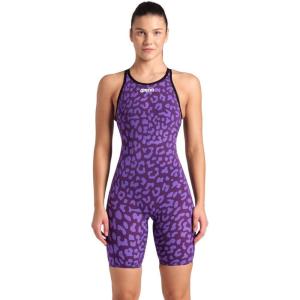 Arena Womens Open-Back Powerskin Carbon Air2 Kneeskin Racing Suit(Leopard Skin Violet)
