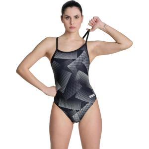 Arena Women’s Performance Halftone Team Print Challenge Back Ladies Bathing Swimsuit(Black/Team Black)
