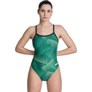 Arena Women’s Performance Halftone Team Print Challenge Back Ladies Bathing Swimsuit(Black/Team Green)
