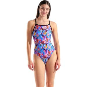 Arena Women’s Performance Memories Light Drop Back Swimsuit Sports Bathing Suit(Multi Violet/Black)