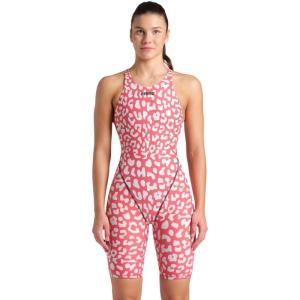 Arena Womens Racing Suit Powerskin St Next Open Back Competition Swimsuit Athletic Tech Suit(Leopard Skin Geranium)