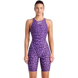 Arena Womens Racing Suit Powerskin St Next Open Back Competition Swimsuit Athletic Tech Suit(Leopard Skin Violet)