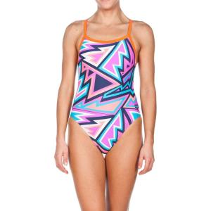 Arena Women’s Team MaxLife Swimsuit Solid Challenge Back Sports One Piece Competition Training Bathing Suit Athletic Swimwear(Navy-mango)