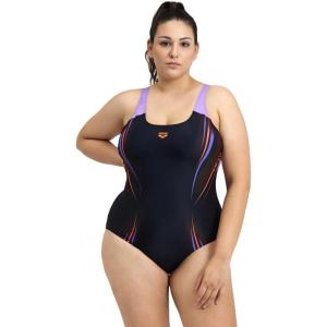 arena Bodylift Women’s Spikes Bra Plus Size One Piece Swimsuit Swim Pro Back UV Protection Tummy Control Ladies Bathing Suit(Black Lavanda)