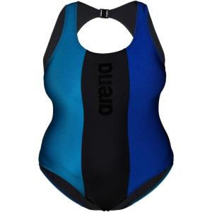 arena Bodylift Women’s Spikes Bra Plus Size One Piece Swimsuit Swim Pro Back UV Protection Tummy Control Ladies Bathing Suit(Black-galapagos-neon Blue)