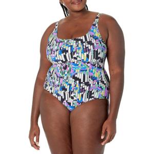arena Bodylift Women’s Spikes Bra Plus Size One Piece Swimsuit Swim Pro Back UV Protection Tummy Control Ladies Bathing Suit(Black-multi)