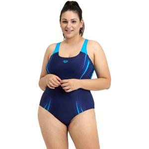 arena Bodylift Women’s Spikes Bra Plus Size One Piece Swimsuit Swim Pro Back UV Protection Tummy Control Ladies Bathing Suit(Navy Turquoise)