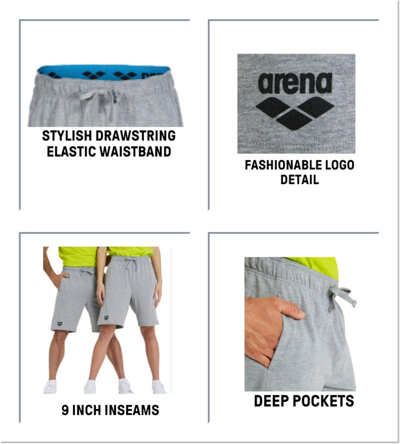 imageARENA Bermuda Solid Unisex Shorts Mens Womens Comfy 100 Percent Cotton Jersey Sweat Shorts Drawstring Deep Side PocketsBlack