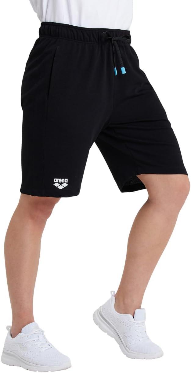 imageARENA Bermuda Solid Unisex Shorts Mens Womens Comfy 100 Percent Cotton Jersey Sweat Shorts Drawstring Deep Side PocketsBlack