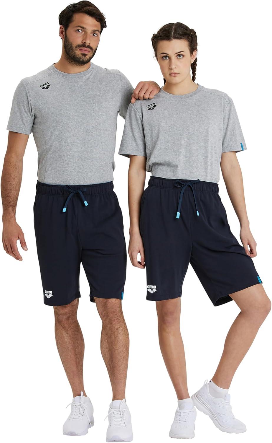 imageARENA Bermuda Solid Unisex Shorts Mens Womens Comfy 100 Percent Cotton Jersey Sweat Shorts Drawstring Deep Side PocketsNavy