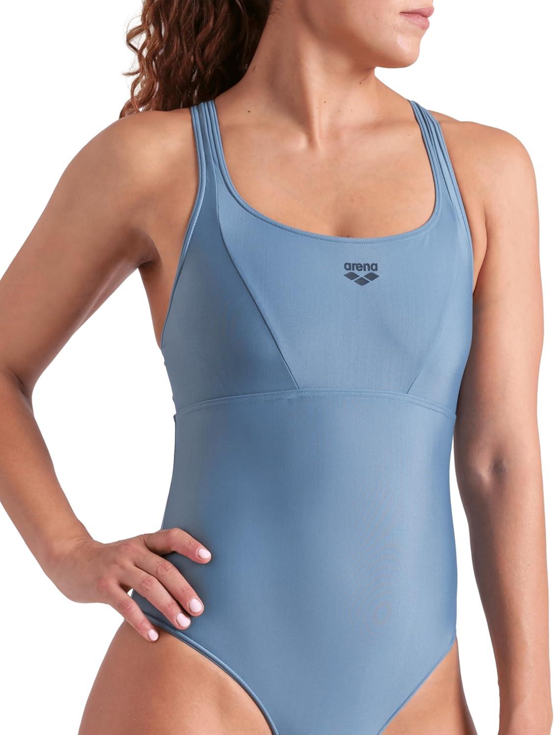 imageARENA Feel Womens Panel Control Pro Back Swimsuit Inner Bra OnePiece Stylish SuitStone Gray