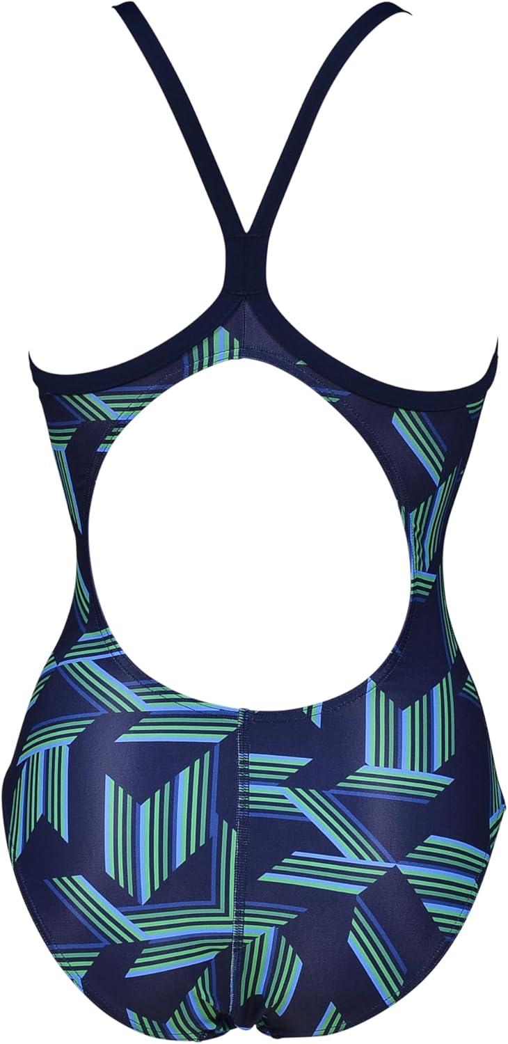 imageARENA Performance Girls Puzzled Team Print Light Drop Back Youth Bathing SwimsuitNavySoft Green Multi