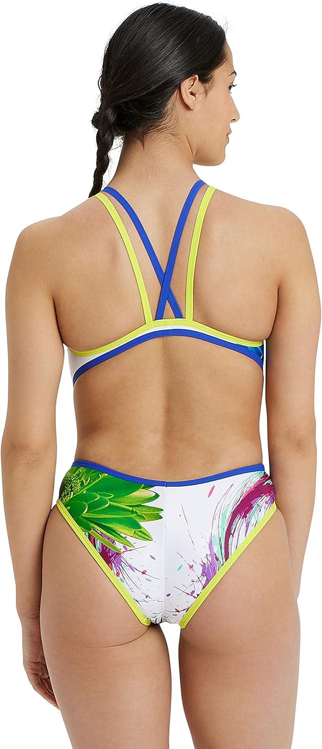 imageARENA Womens One Biglogo One Piece Fl Swim SuitWhiteSoft GreenNeon Blue