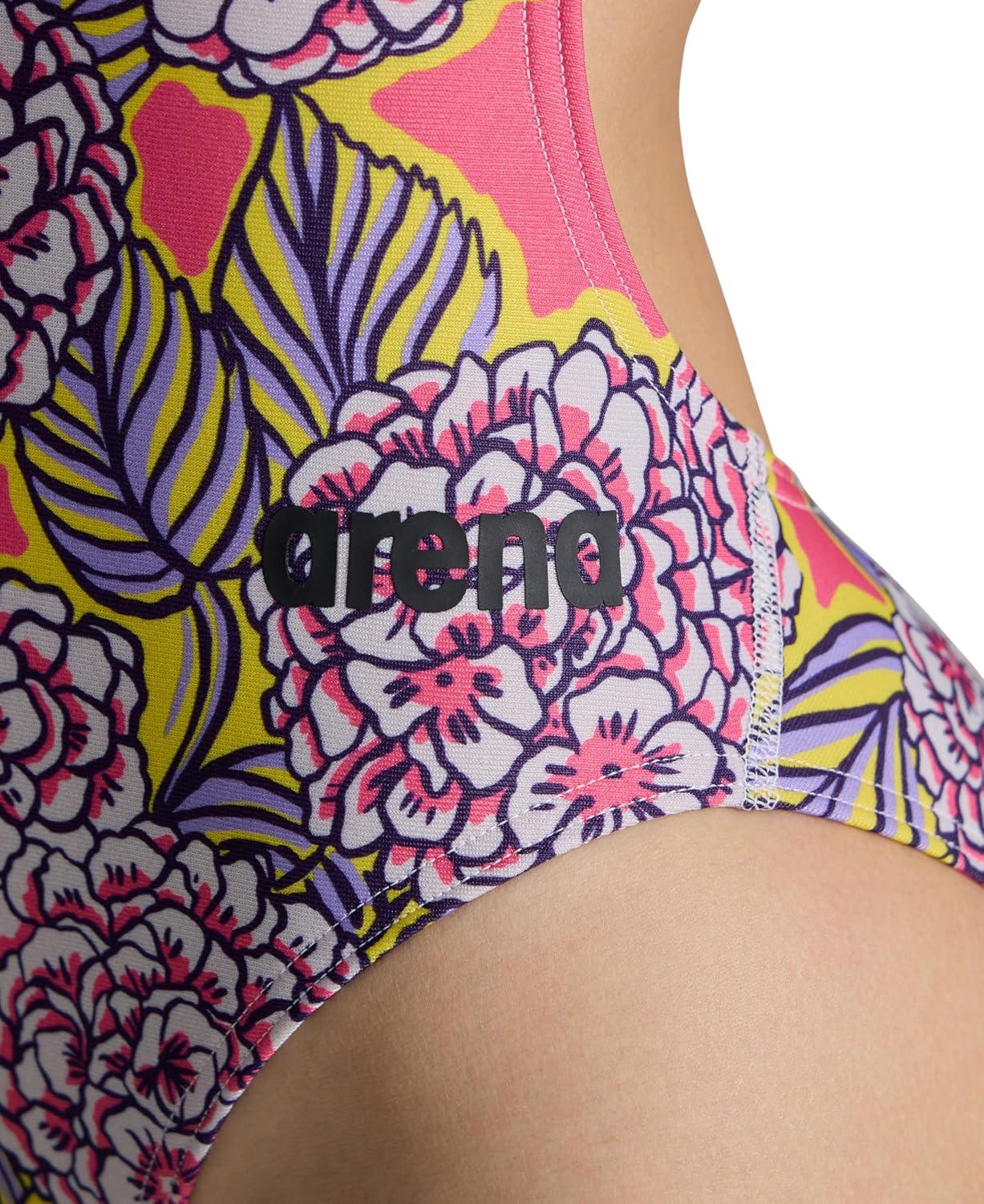 imageARENA Womens Swimsuit Hydrangea Bouquet Team Print MaxLife Challenge Back One Piece Bathing Suit Training SwimwearBlackPink Multi