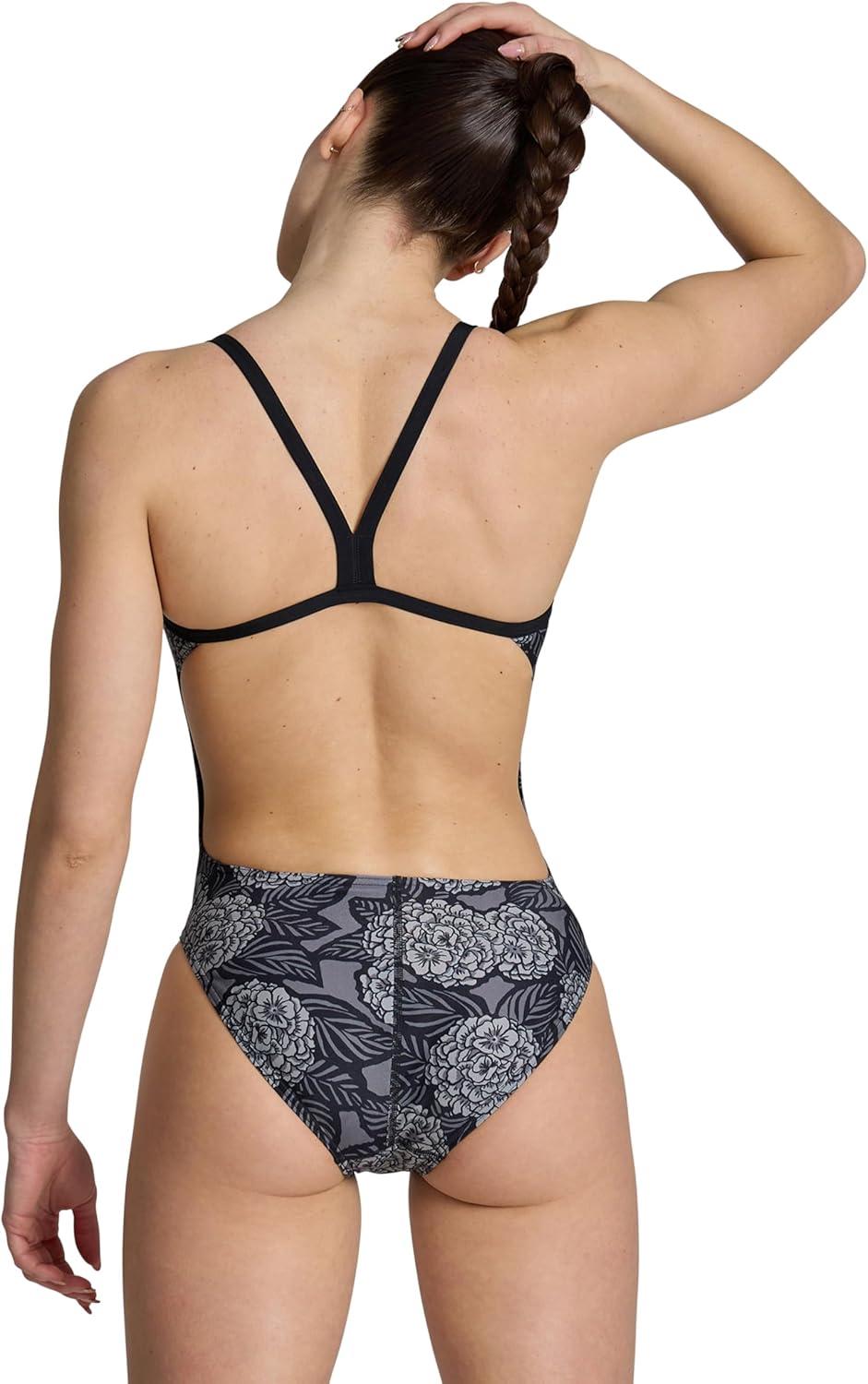 imageARENA Womens Swimsuit Hydrangea Bouquet Team Print MaxLife Challenge Back One Piece Bathing Suit Training SwimwearBlackTeam Black