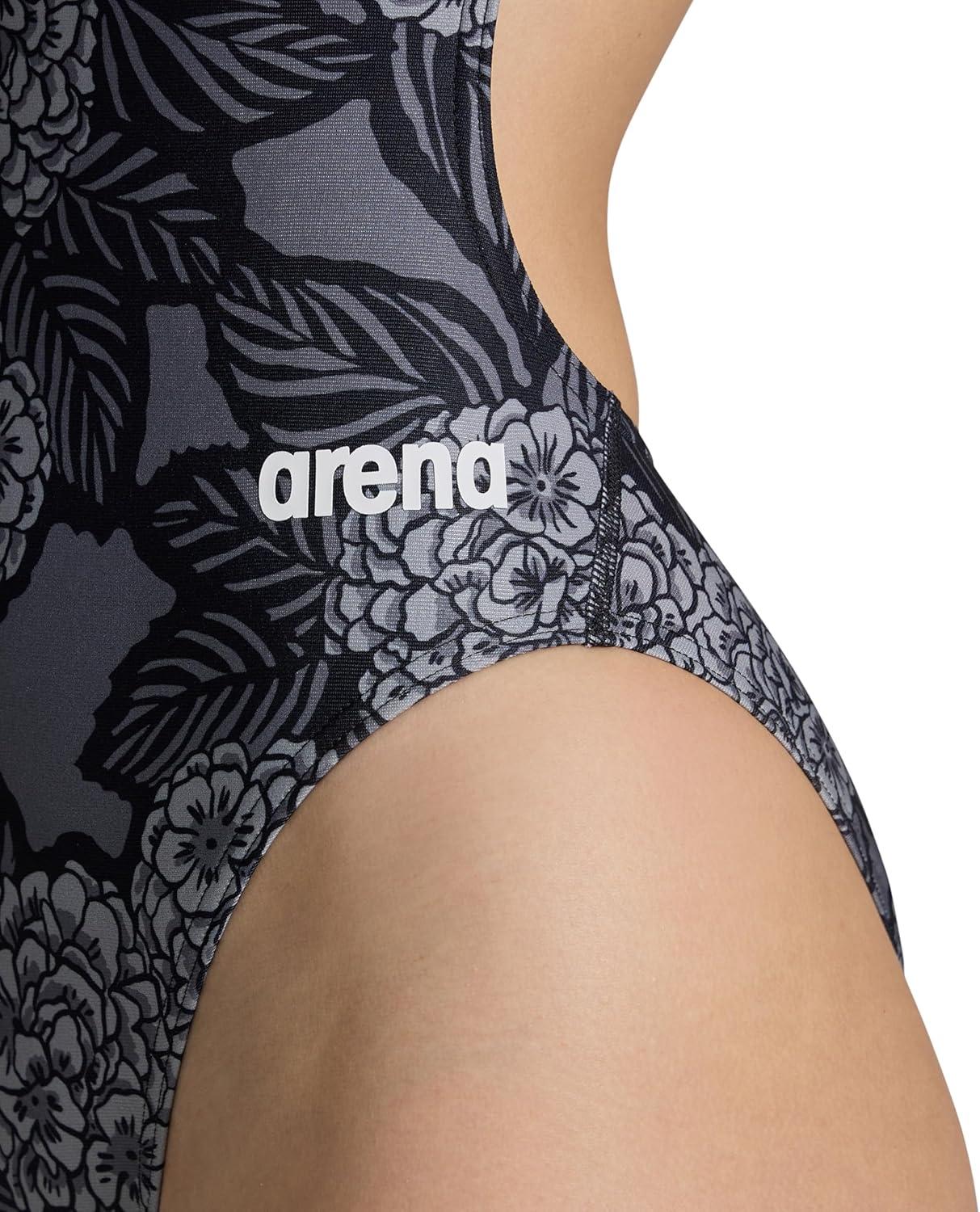 imageARENA Womens Swimsuit Hydrangea Bouquet Team Print MaxLife Challenge Back One Piece Bathing Suit Training SwimwearBlackTeam Black