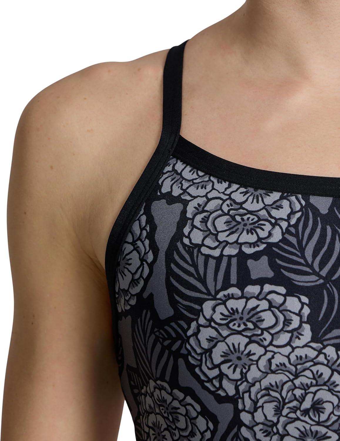 imageARENA Womens Swimsuit Hydrangea Bouquet Team Print MaxLife Challenge Back One Piece Bathing Suit Training SwimwearBlackTeam Black