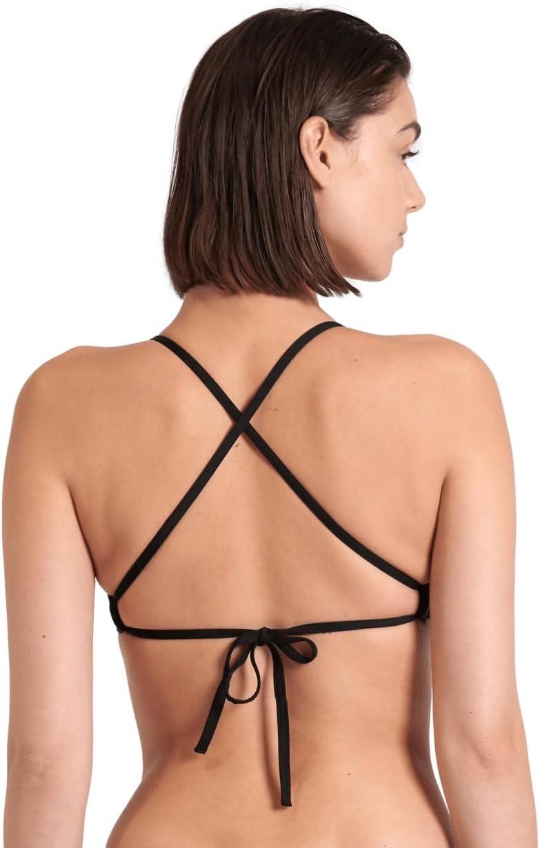 imageARENA Womens Team Solid Swim Top Tie Back Athletic Bikini Top Only Competitive Swimming Training Ladies Bathing SuitBlackWhite