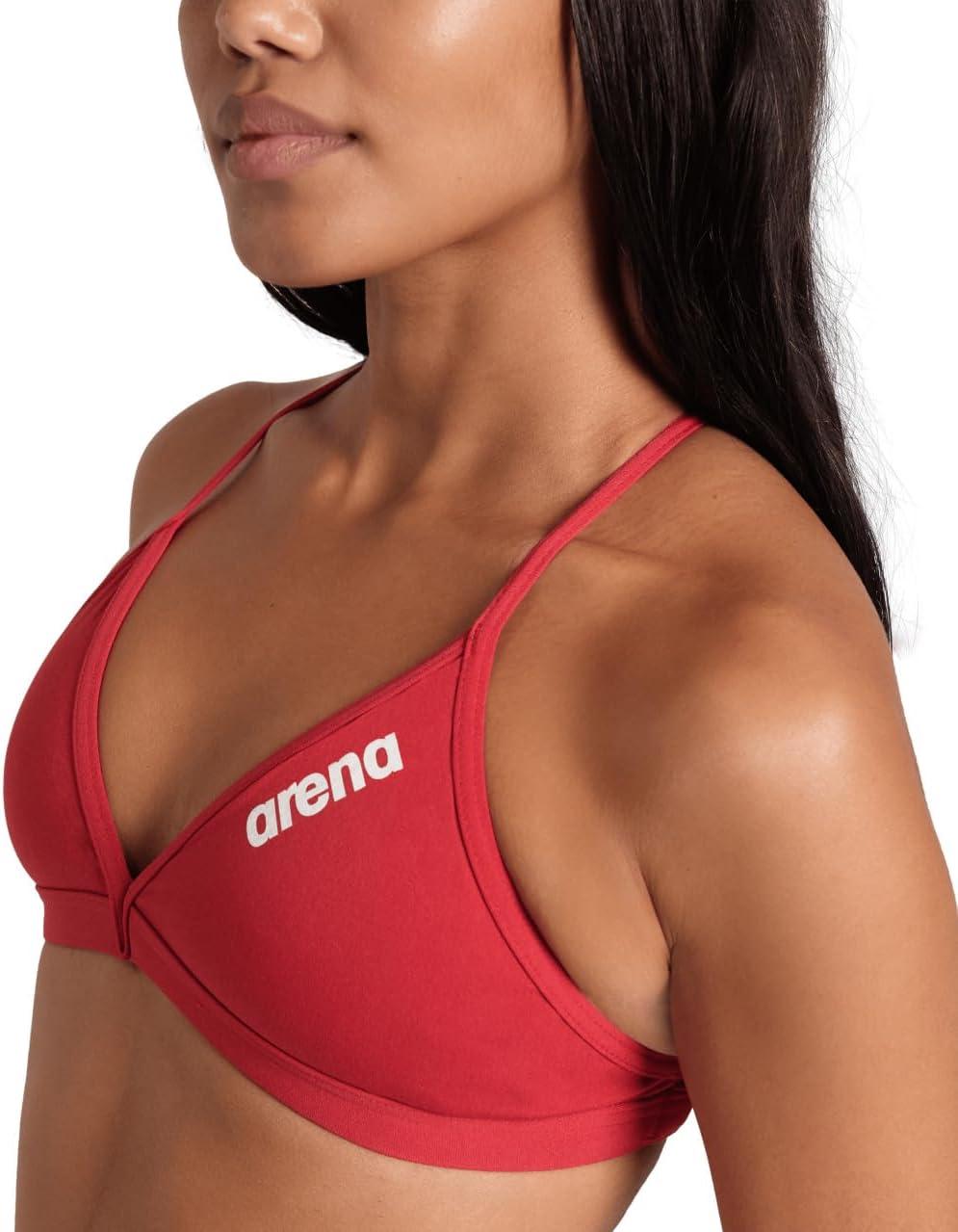 imageARENA Womens Team Solid Swim Top Tie Back Athletic Bikini Top Only Competitive Swimming Training Ladies Bathing SuitRedWhite