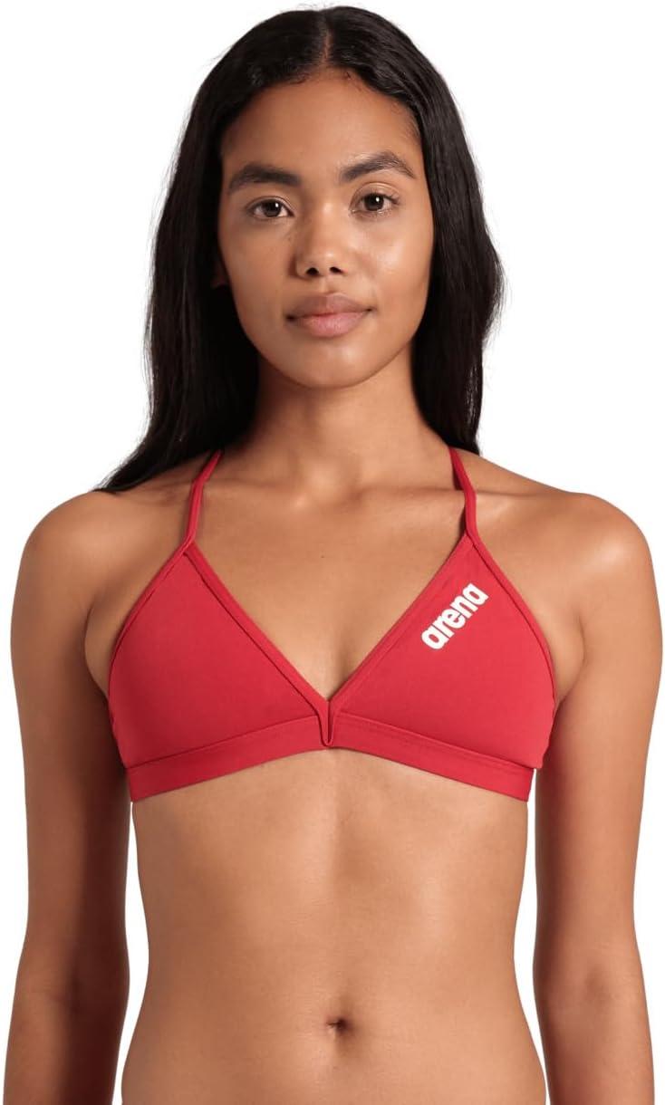 imageARENA Womens Team Solid Swim Top Tie Back Athletic Bikini Top Only Competitive Swimming Training Ladies Bathing SuitRedWhite