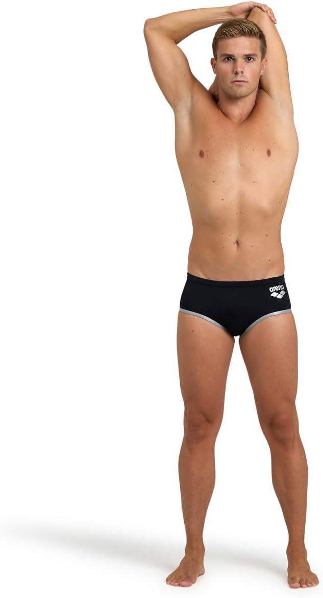 imageArena One Mens Big Logo Seamless Swim Brief MaxLife Pool Practice Athletic Swimsuit Short Training Bathing Suit SwimmersBlackSilver