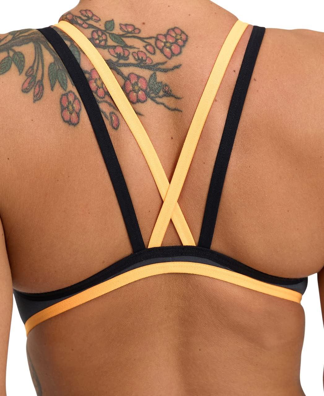imageArena Womens Arena One Womens Double Cross Back SwimsuitAsphaltBlackFluo Orange