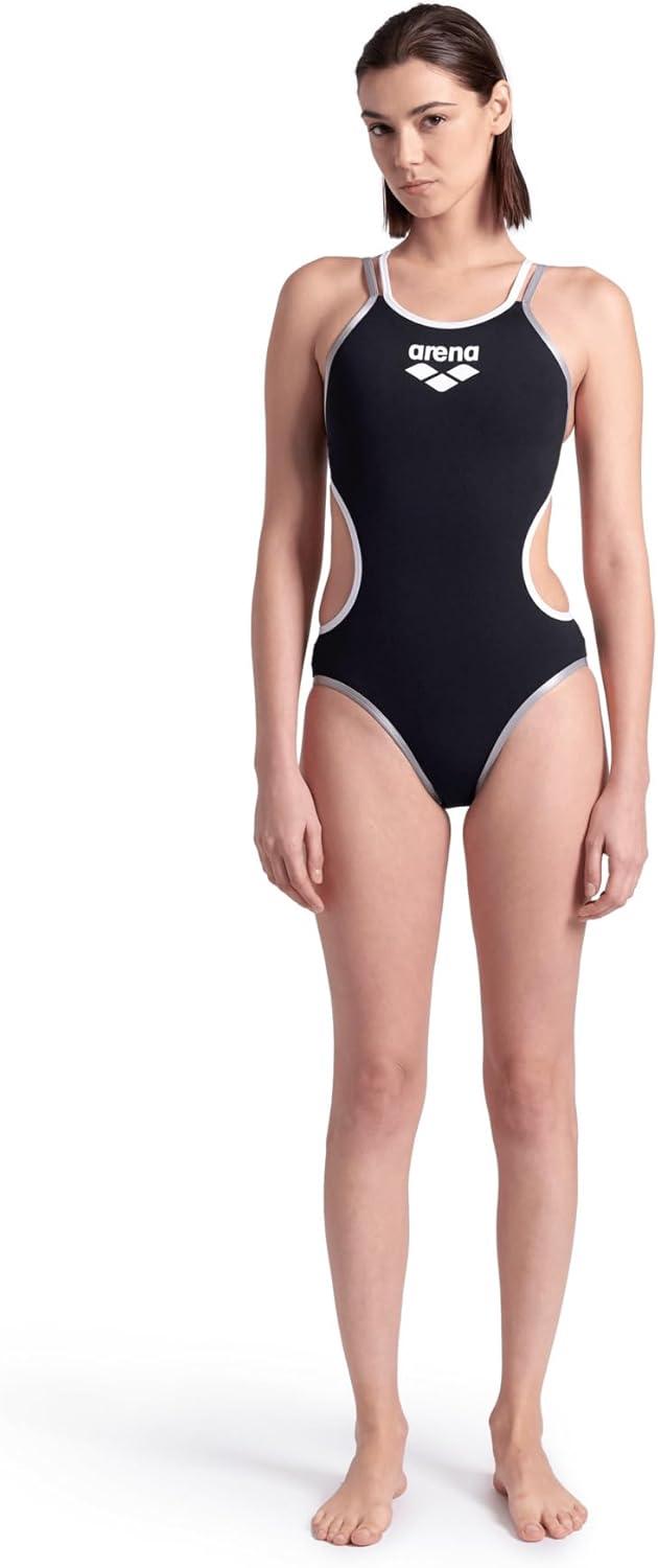 imageArena Womens Arena One Womens Double Cross Back SwimsuitBlackWhiteSilver