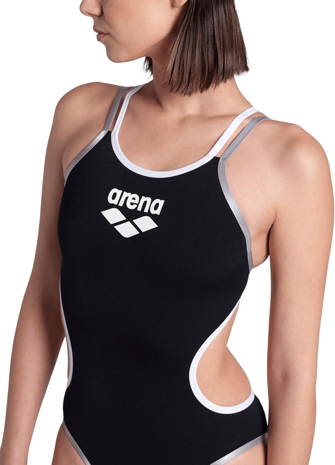 imageArena Womens Arena One Womens Double Cross Back SwimsuitBlackWhiteSilver