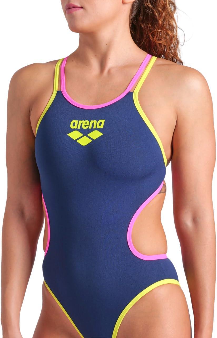 imageArena Womens Arena One Womens Double Cross Back SwimsuitNavyFluo PinkSoft Green