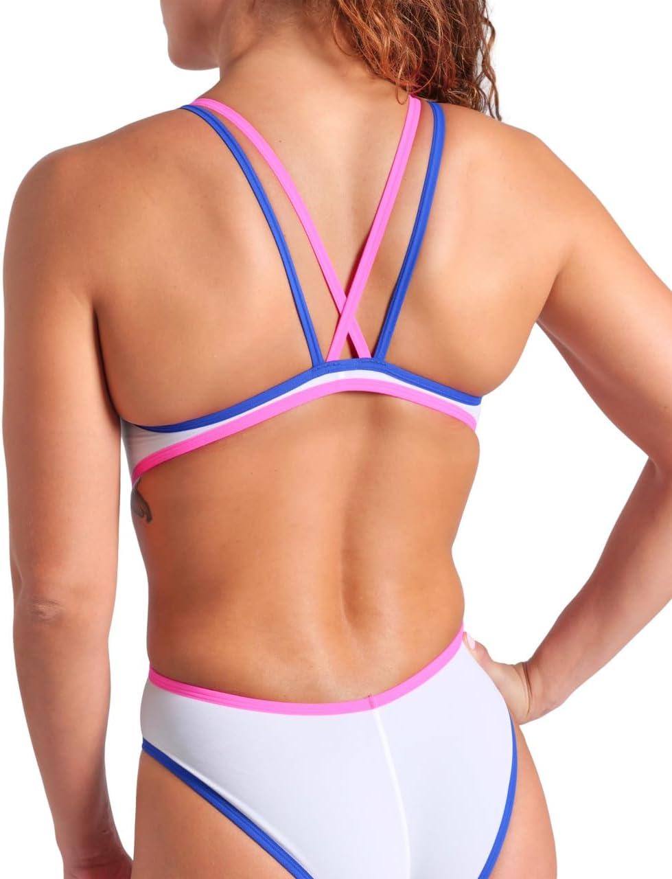 imageArena Womens Arena One Womens Double Cross Back SwimsuitWhiteNeon BlueFluo Pink