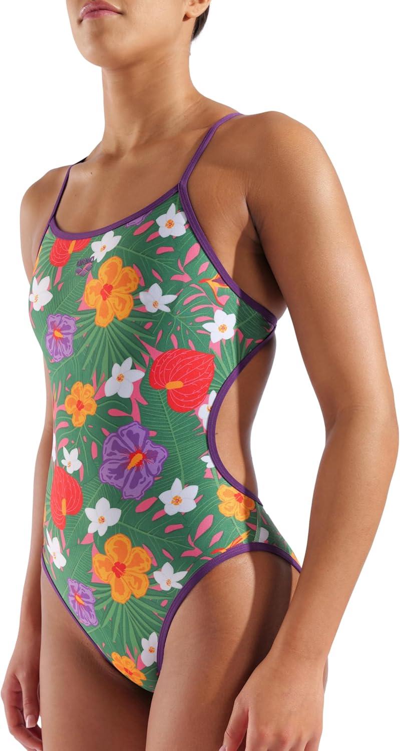 imageArena Womens Arena Performance Womens Allover Reversible Challenge Back Swimsuit Pool Bathing SuitPlumMulti Green