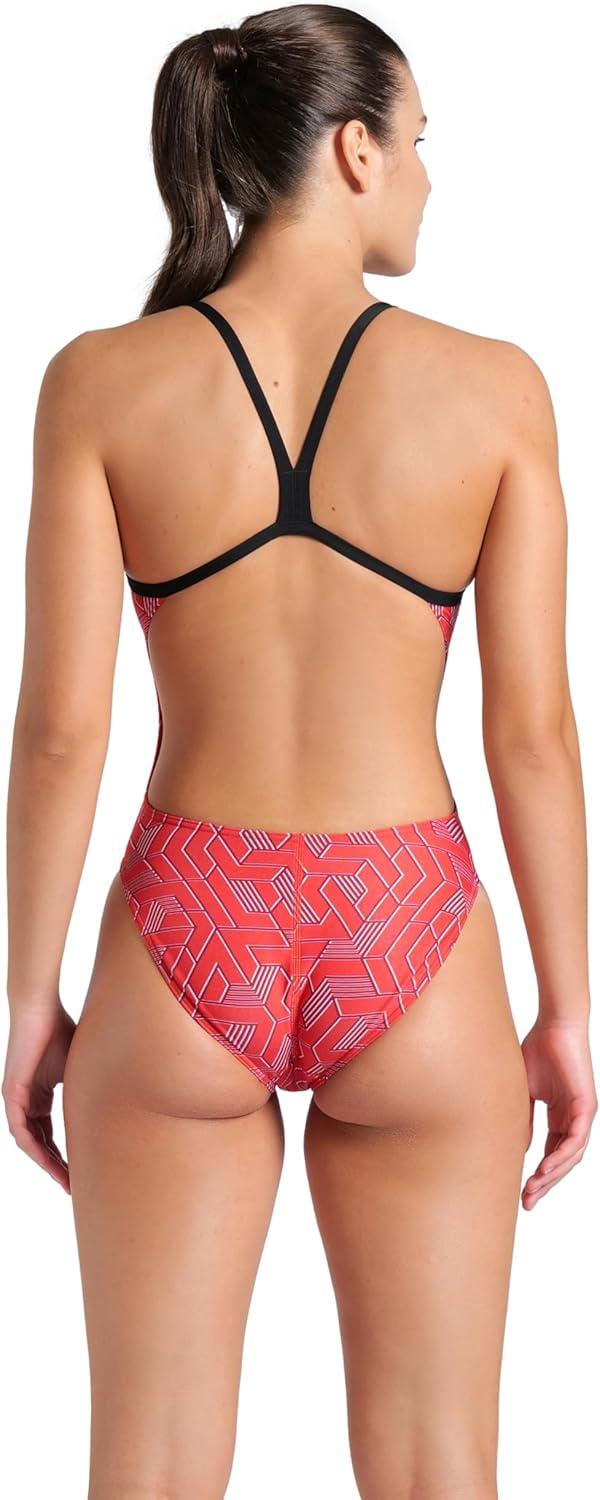 imageArena Womens Arena Performance Womens Escape Team Print Challenge Back Ladies Training SwimsuitBlackTeam Red