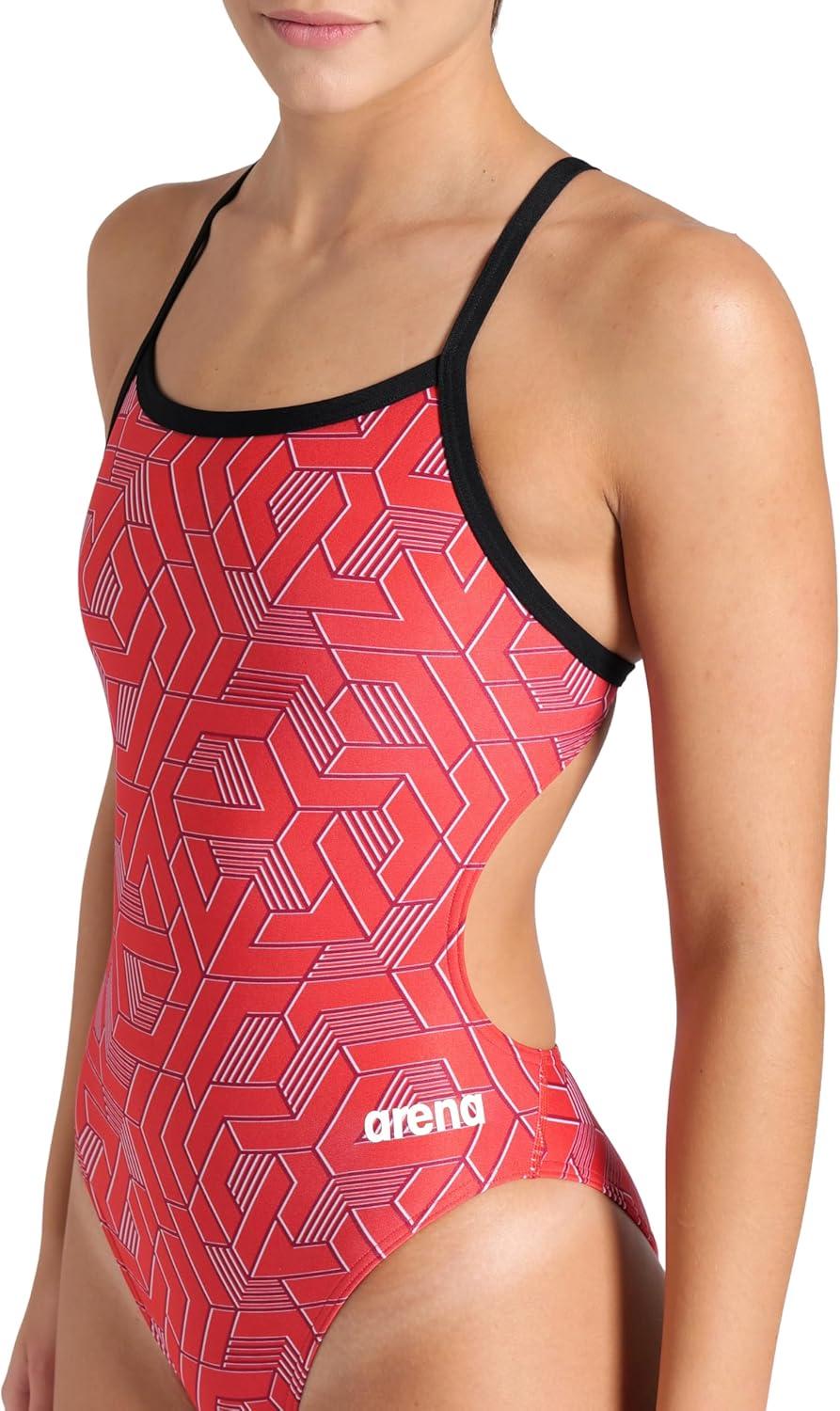 imageArena Womens Arena Performance Womens Escape Team Print Challenge Back Ladies Training SwimsuitBlackTeam Red