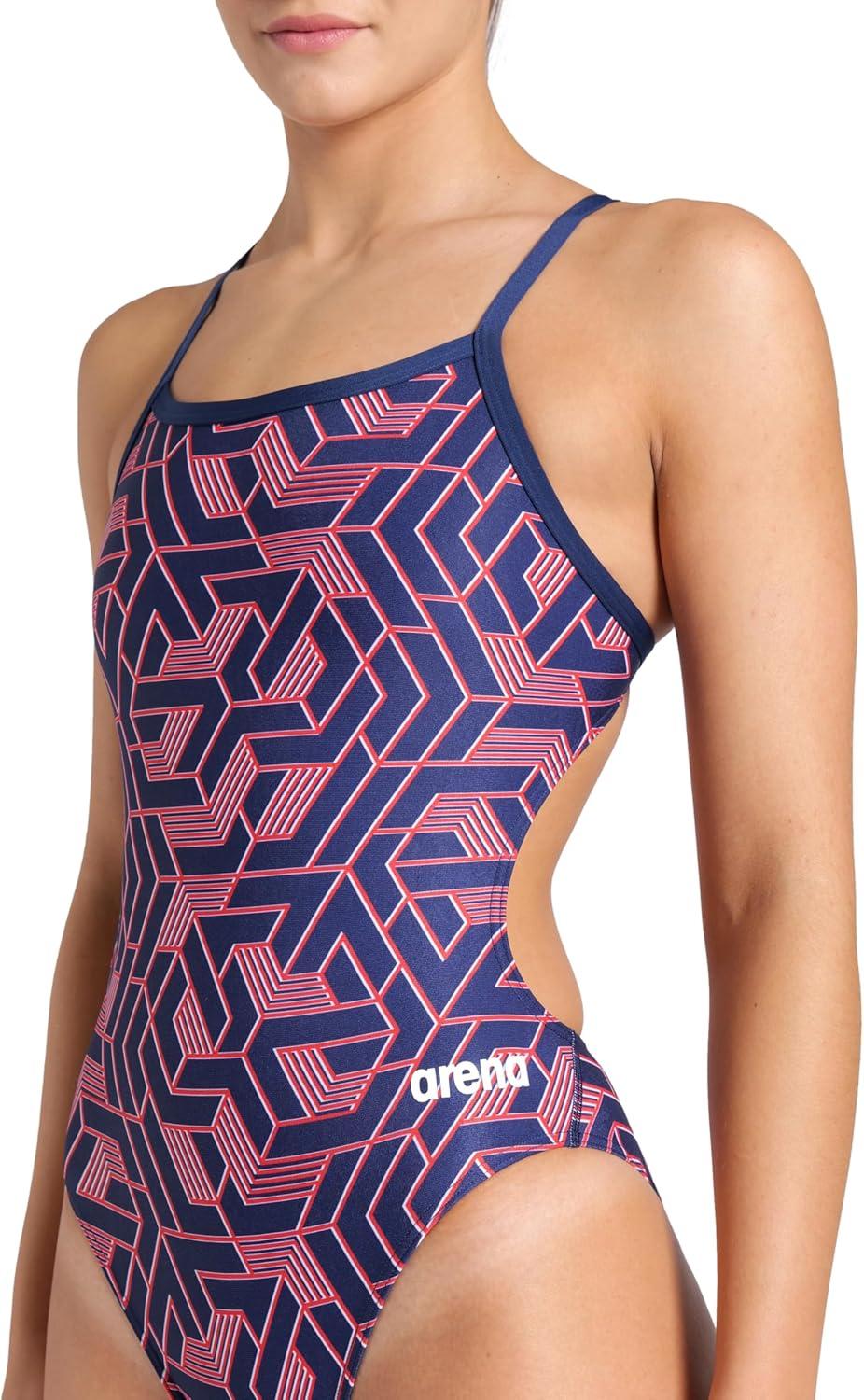 imageArena Womens Arena Performance Womens Escape Team Print Challenge Back Ladies Training SwimsuitNavyTeam Red White Blue