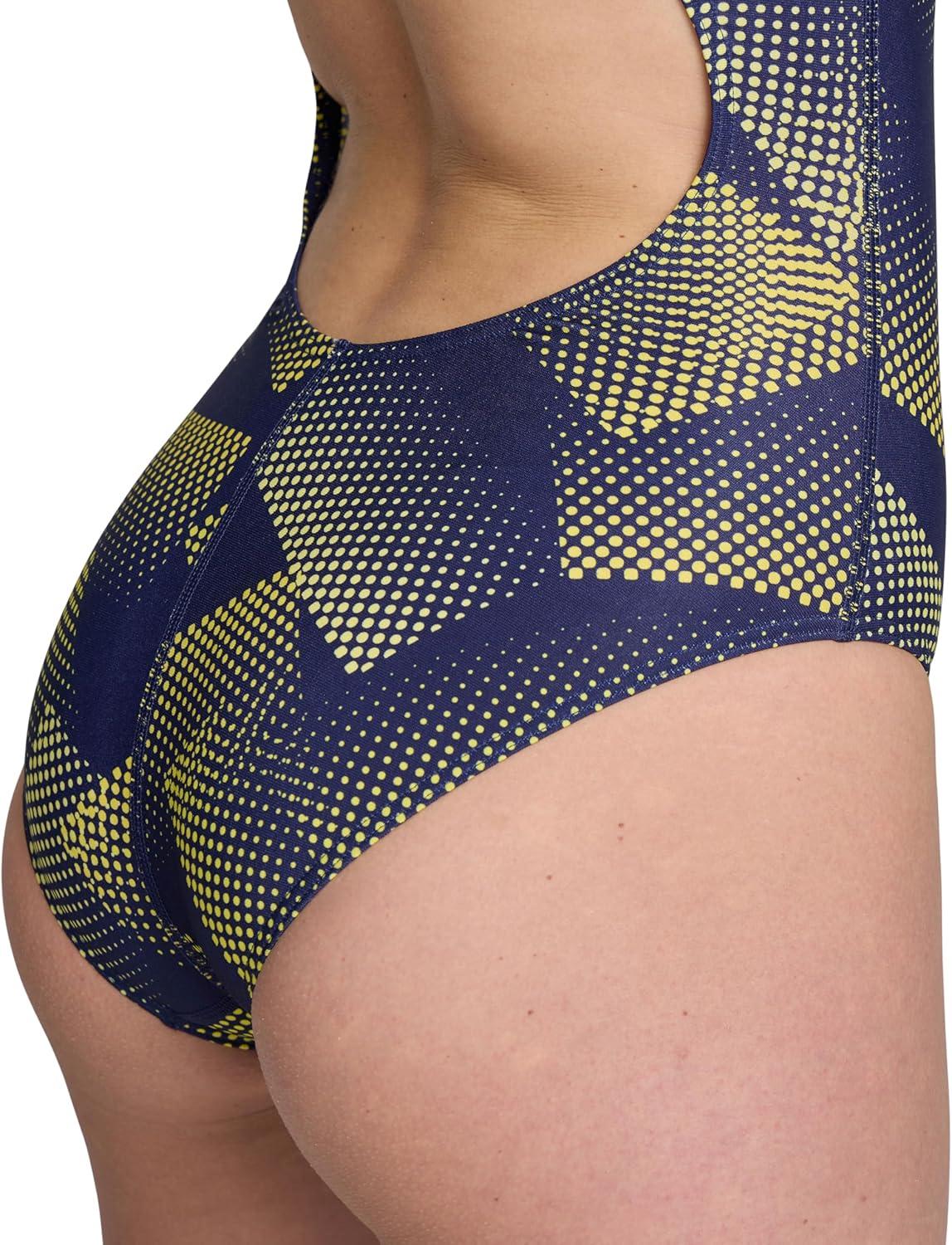 imageArena Womens Arena Performance Womens Halftone Team Print Lightdrop Back Ladies Bathing SwimsuitNavyTeam Navy Yellow