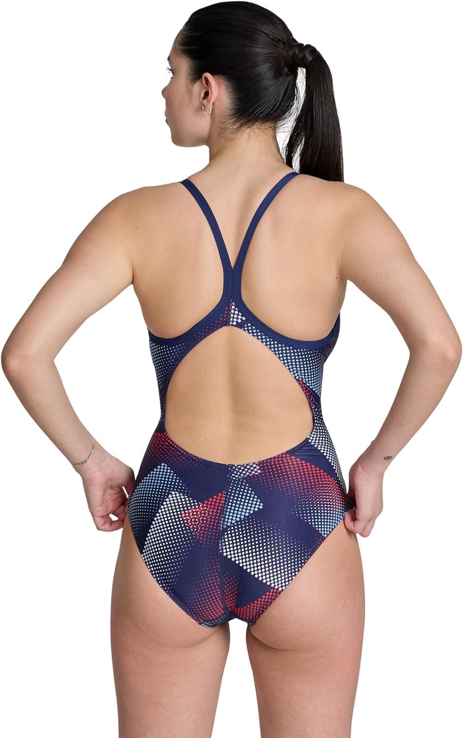 imageArena Womens Arena Performance Womens Halftone Team Print Lightdrop Back Ladies Bathing SwimsuitNavyTeam Red White Blue