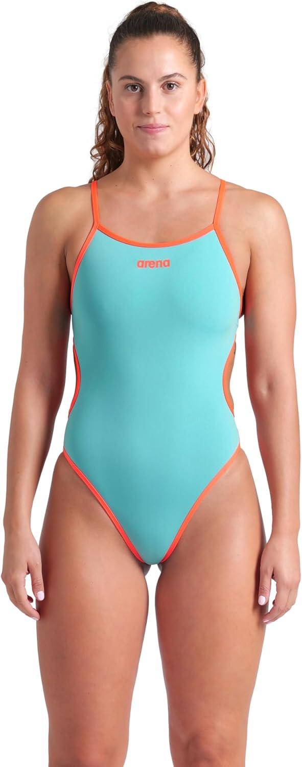 imageArena Womens Arena Womens Challenge Back Performance Solid Reversible One Piece SwimsuitWaterPlumBright Coral