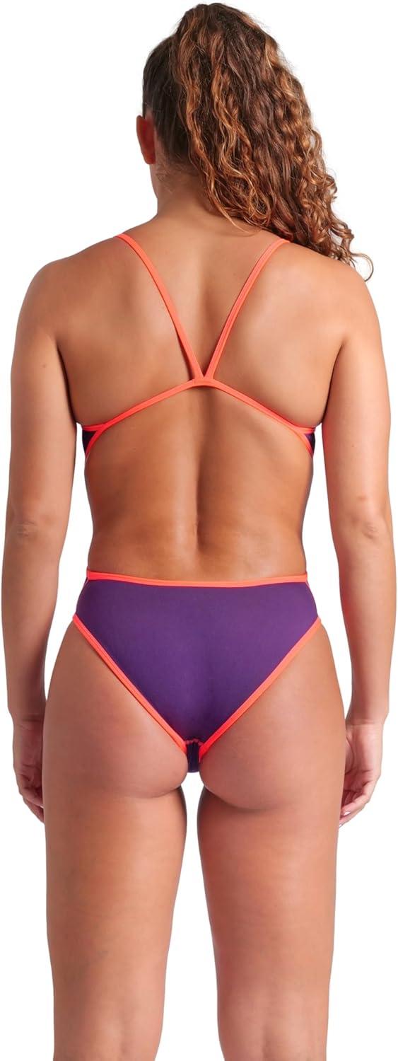 imageArena Womens Arena Womens Challenge Back Performance Solid Reversible One Piece SwimsuitWaterPlumBright Coral