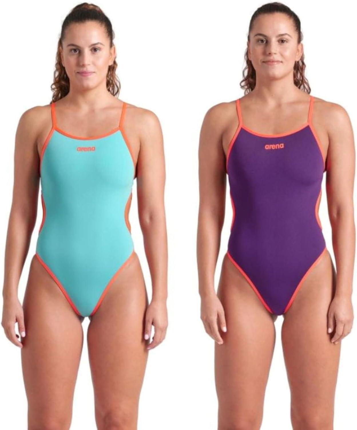 imageArena Womens Arena Womens Challenge Back Performance Solid Reversible One Piece SwimsuitWaterPlumBright Coral