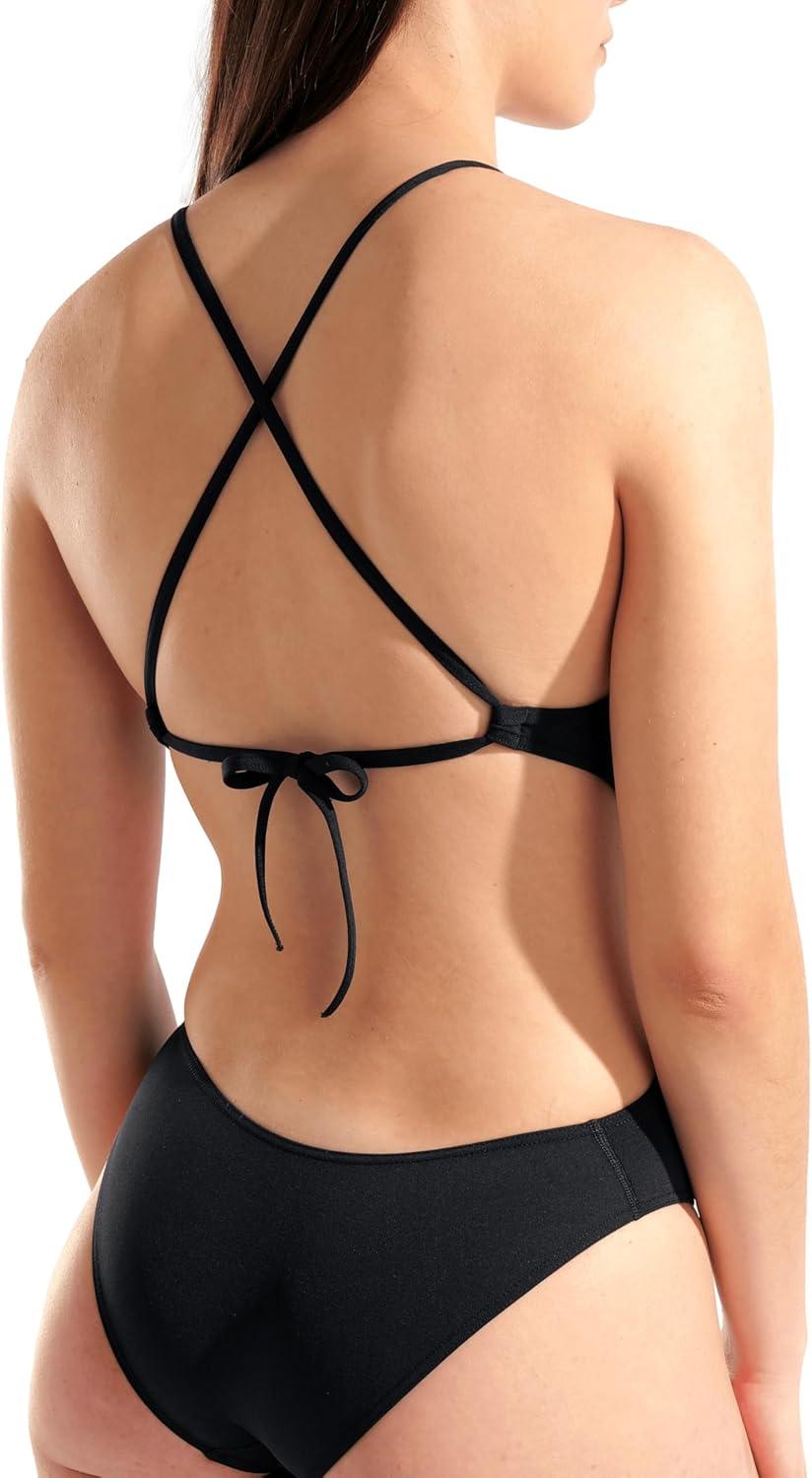 imageArena Womens Solid Team Swimsuit Tie Back MaxLife Open Back Sports Bathing Suit Athletic SwimwearBlack